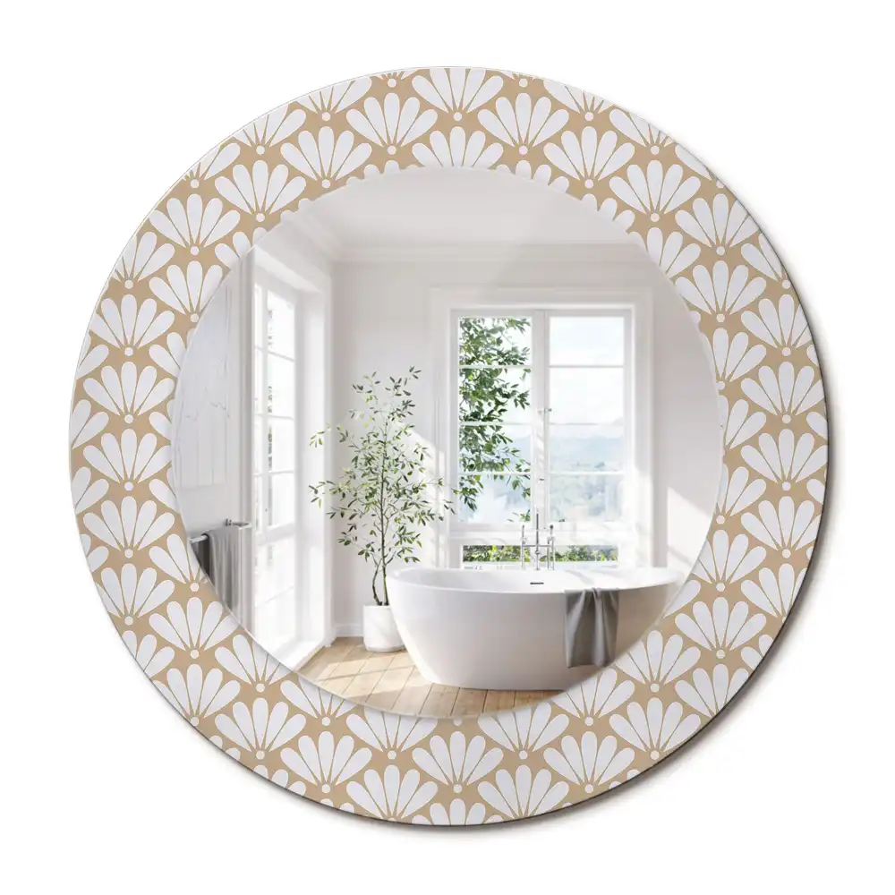 Miroir rond imprimé fleur orientale
