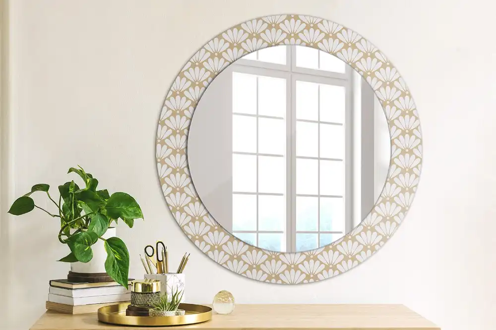 Miroir rond imprimé fleur orientale