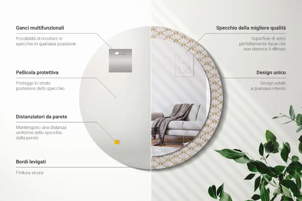 Miroir rond imprimé fleur orientale