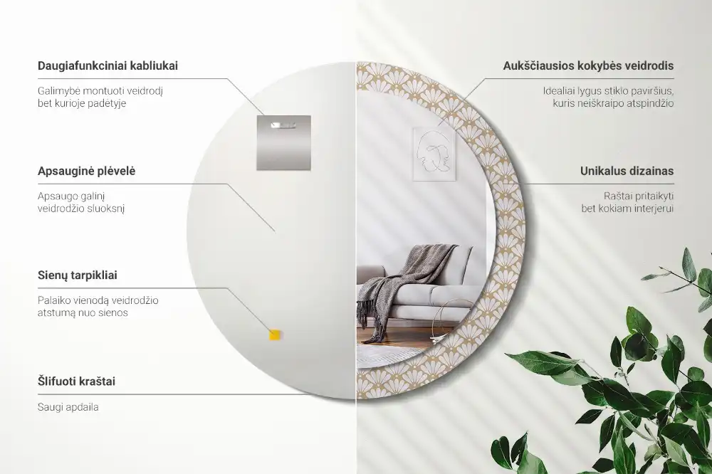 Miroir rond imprimé fleur orientale