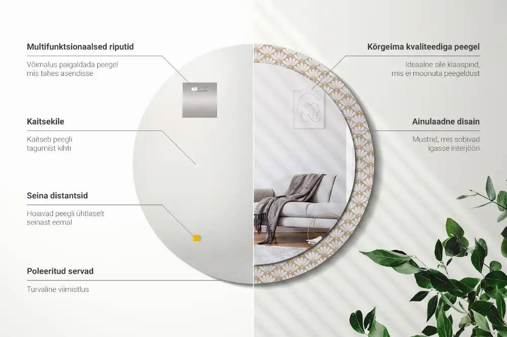 Miroir rond imprimé fleur orientale
