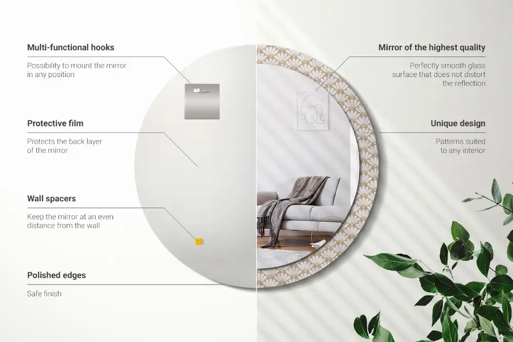 Miroir rond imprimé fleur orientale