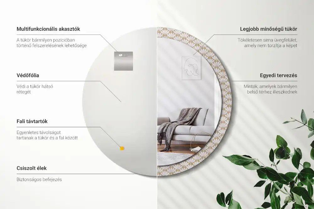 Miroir rond imprimé fleur orientale
