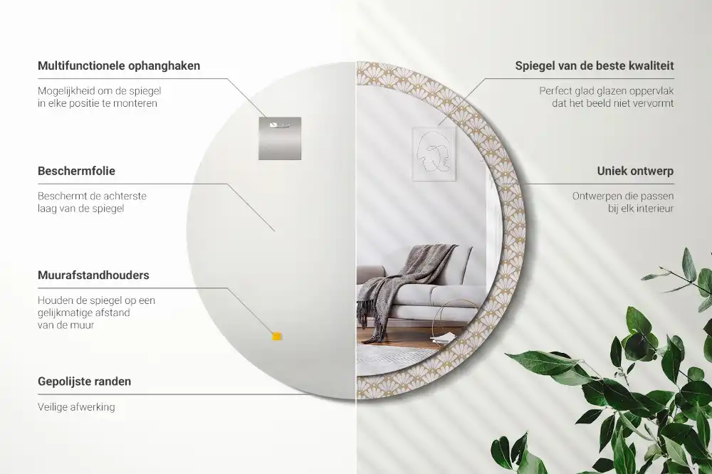 Miroir rond imprimé fleur orientale