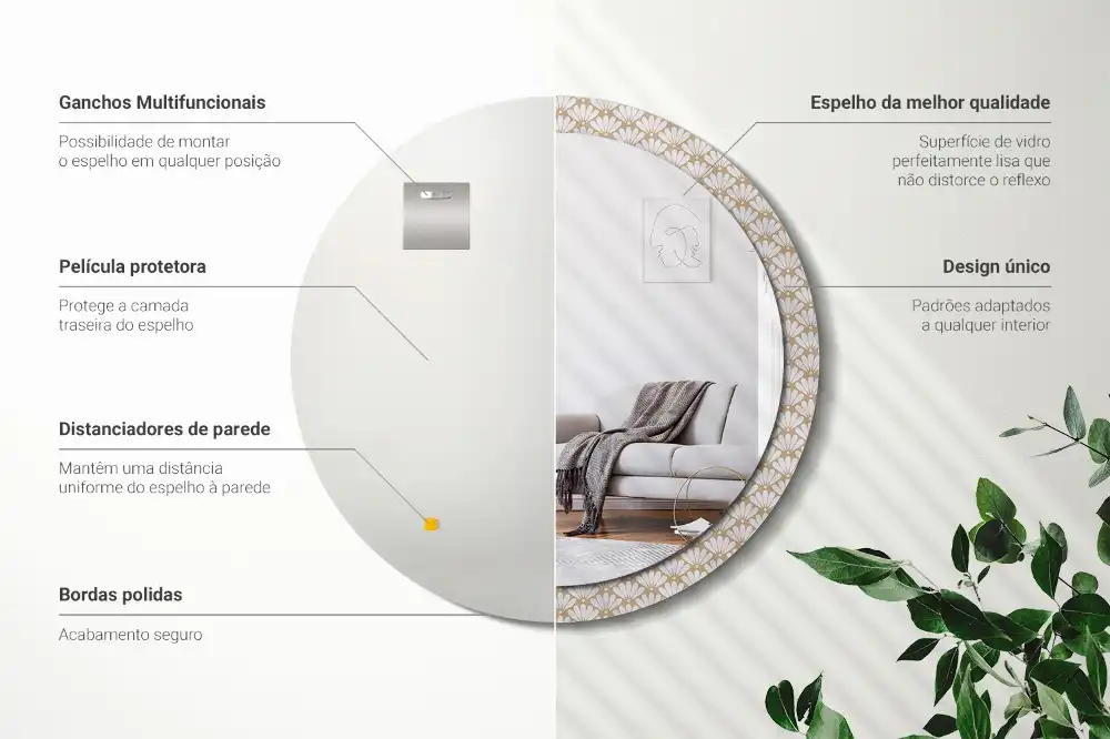 Miroir rond imprimé fleur orientale