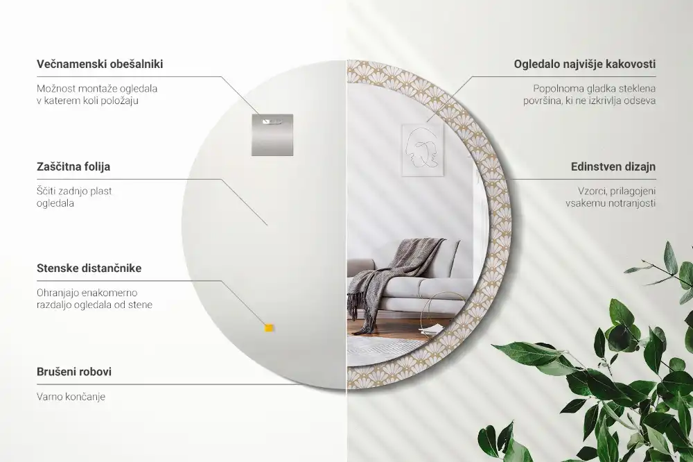 Miroir rond imprimé fleur orientale
