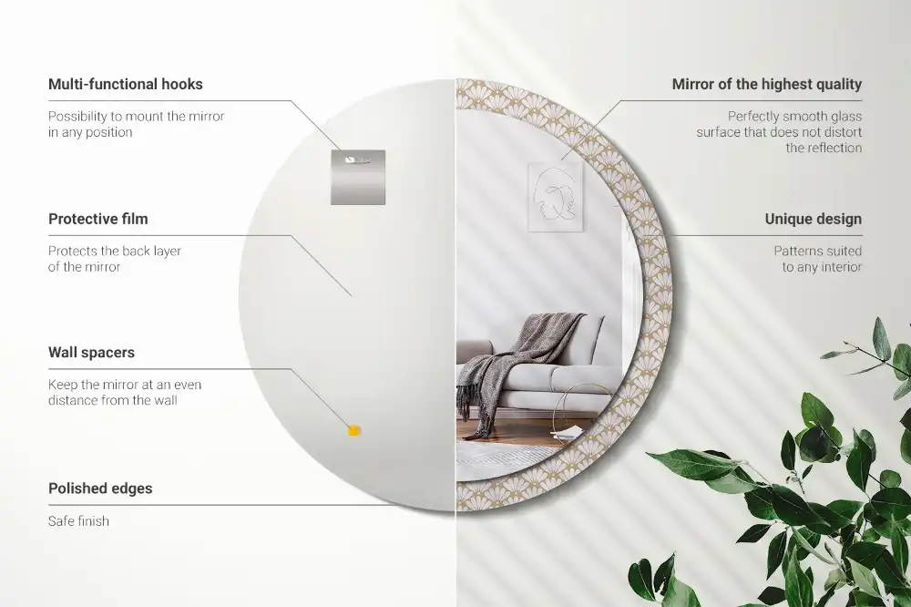 Miroir rond imprimé fleur orientale