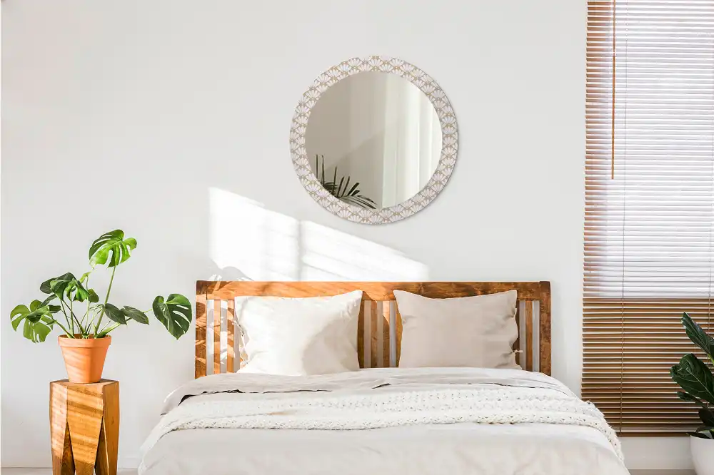 Miroir rond imprimé fleur orientale