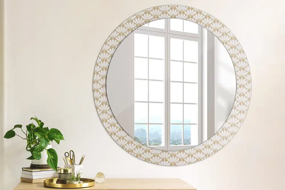 Miroir rond imprimé fleur orientale