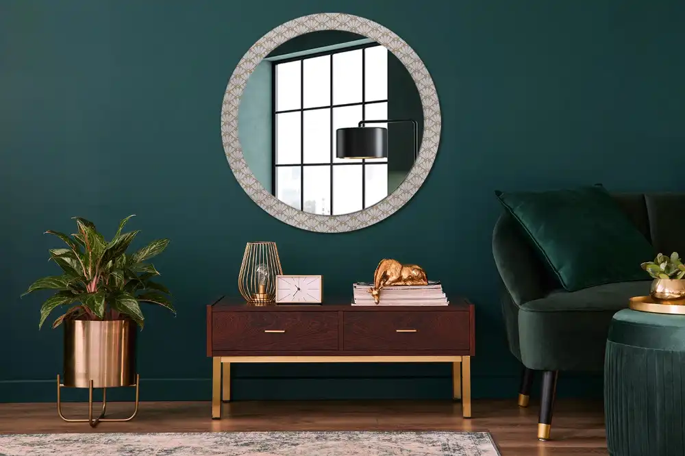 Miroir rond imprimé fleur orientale