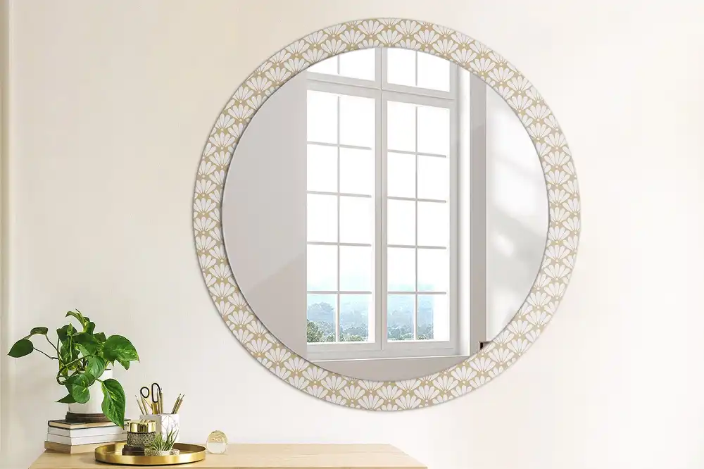 Miroir rond imprimé fleur orientale