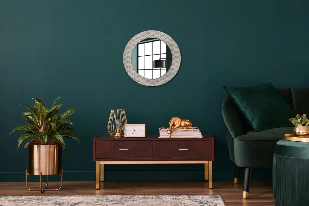Miroir rond imprimé fleur orientale