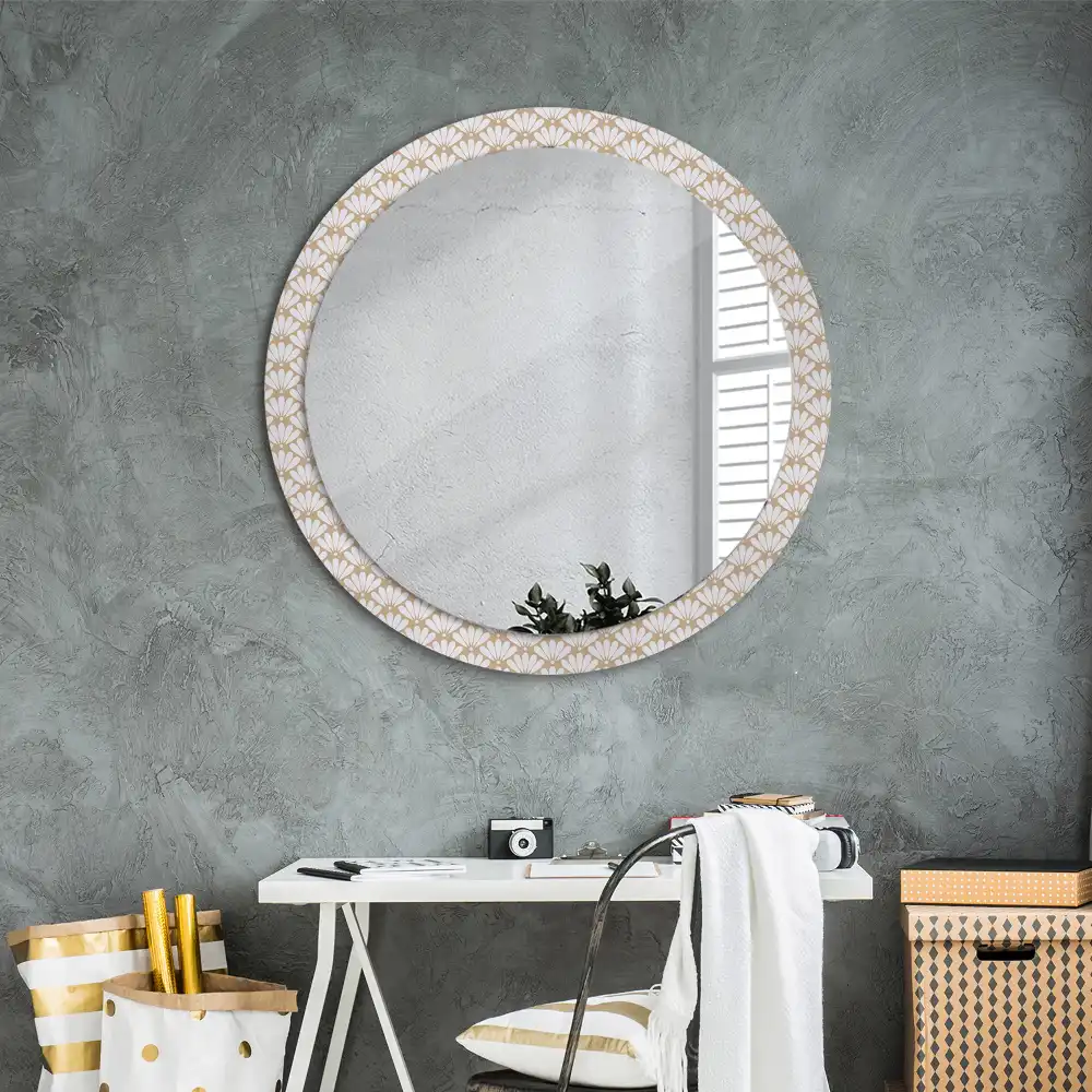 Miroir rond imprimé fleur orientale