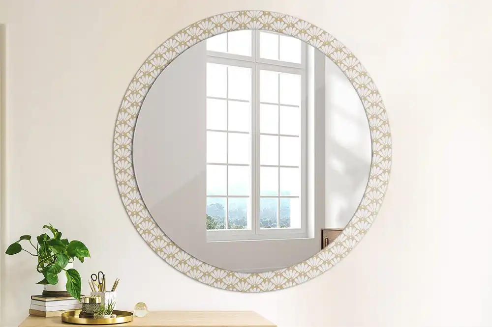 Miroir rond imprimé fleur orientale