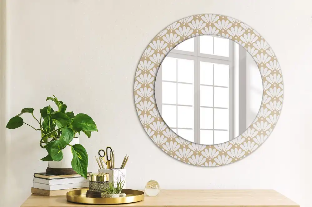 Miroir rond imprimé fleur orientale