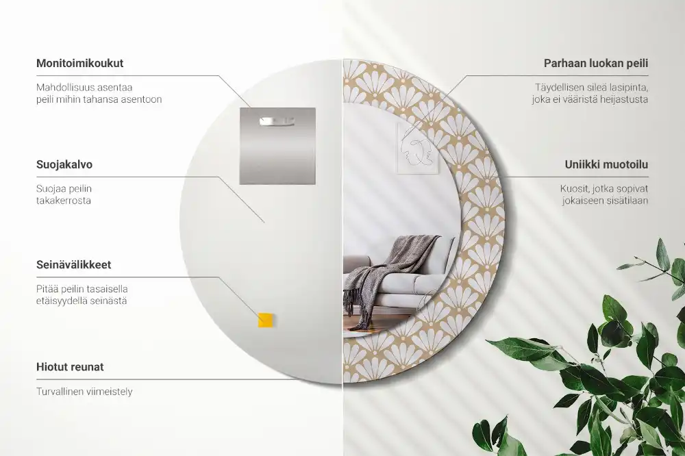 Miroir rond imprimé fleur orientale
