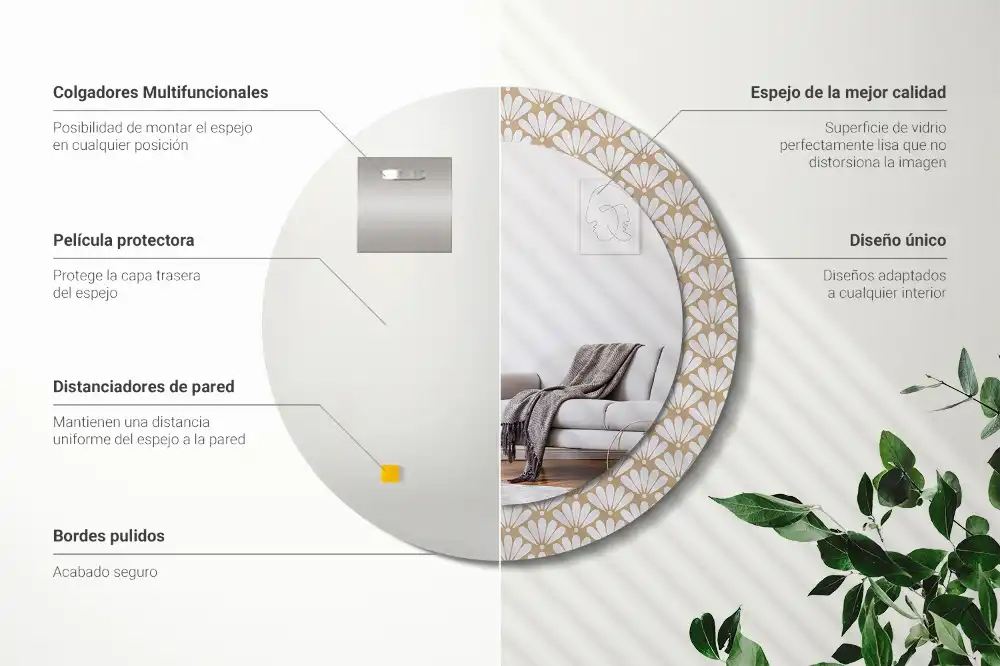 Miroir rond imprimé fleur orientale