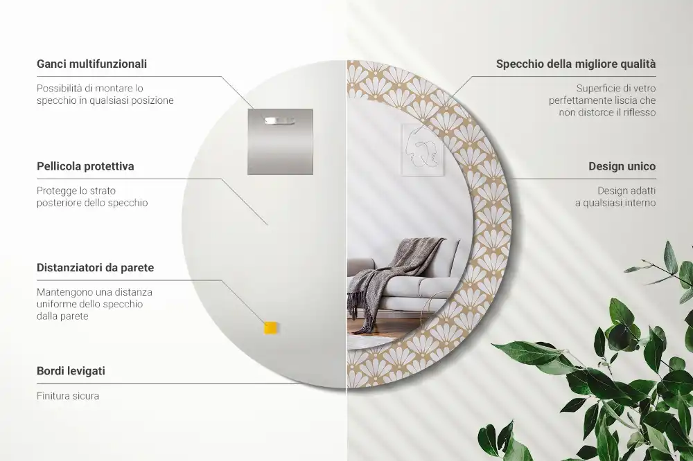 Miroir rond imprimé fleur orientale