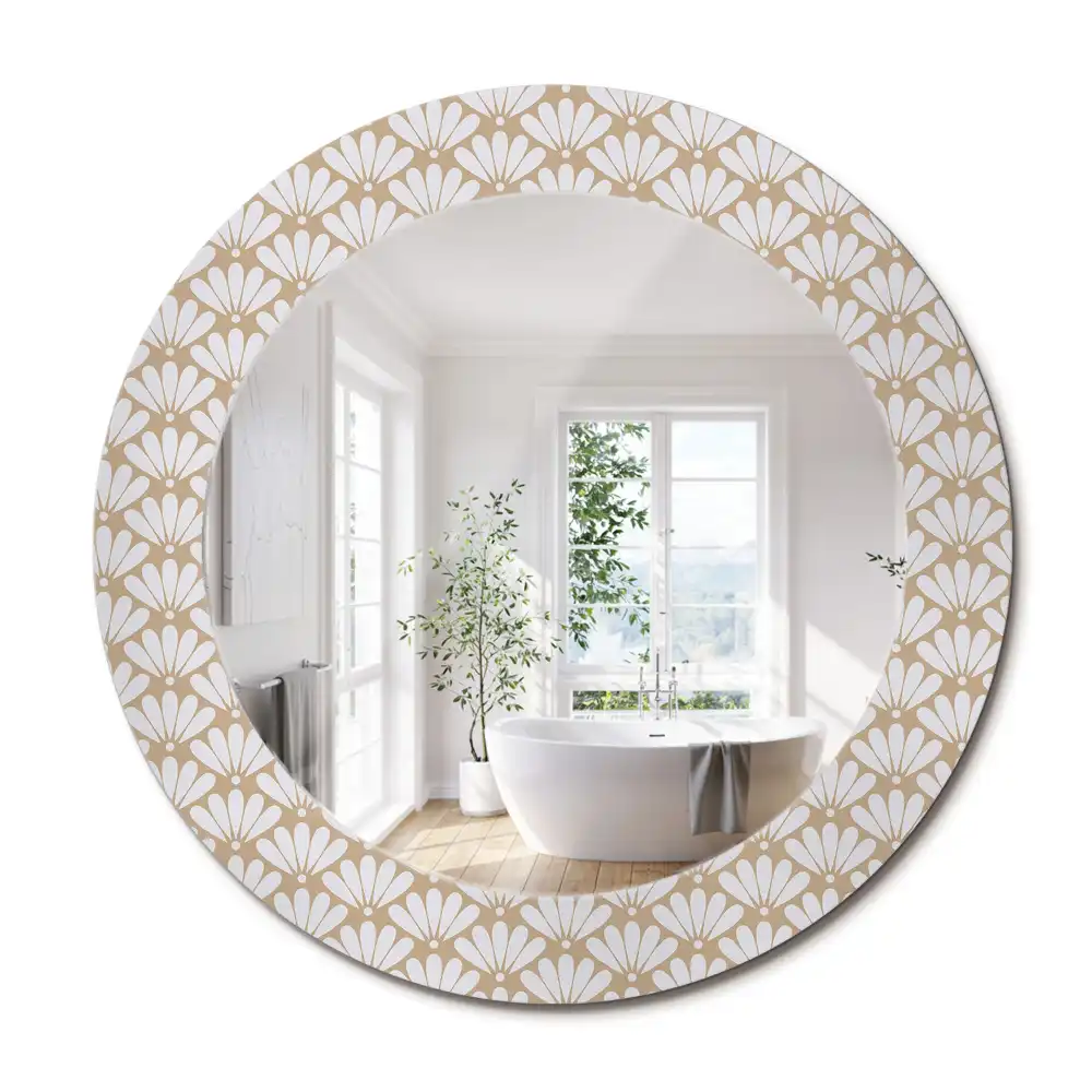 Miroir rond imprimé fleur orientale
