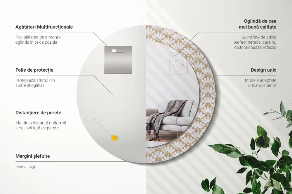 Miroir rond imprimé fleur orientale