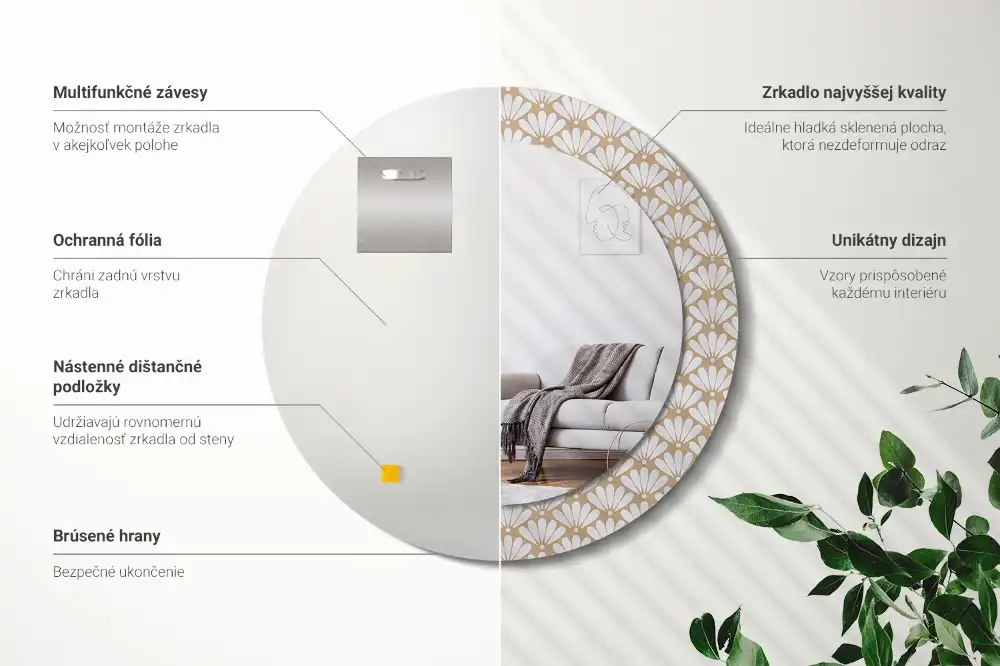 Miroir rond imprimé fleur orientale