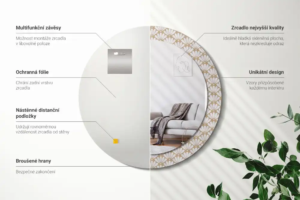 Miroir rond imprimé fleur orientale