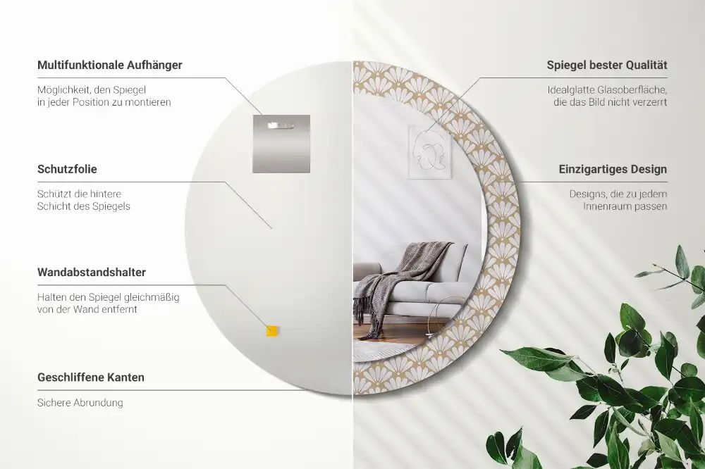 Miroir rond imprimé fleur orientale