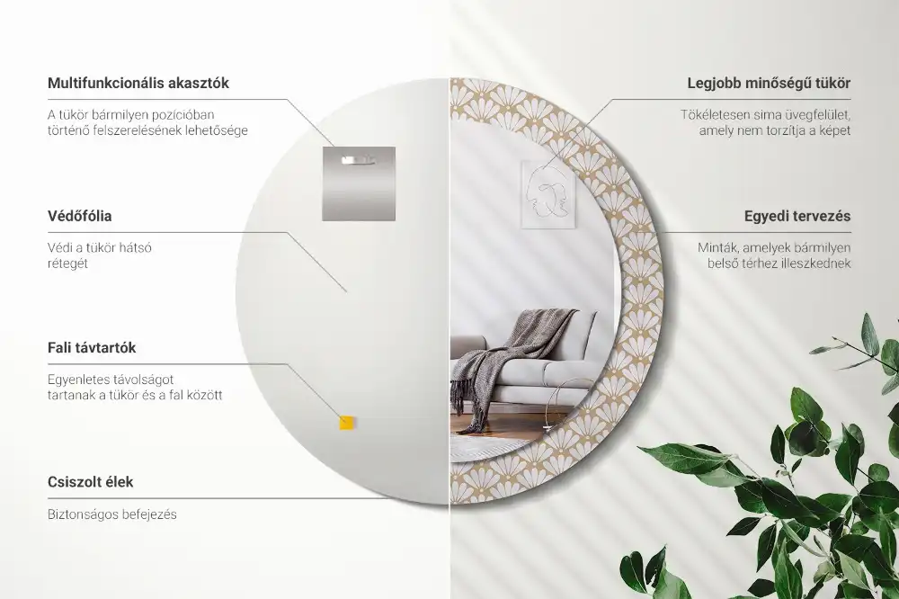 Miroir rond imprimé fleur orientale