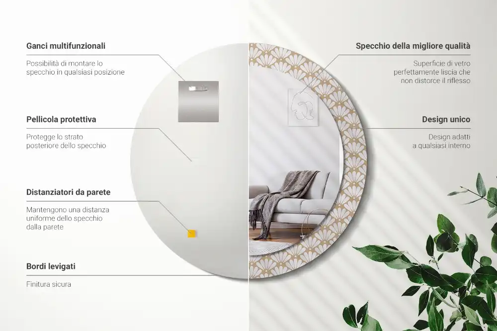 Miroir rond imprimé fleur orientale