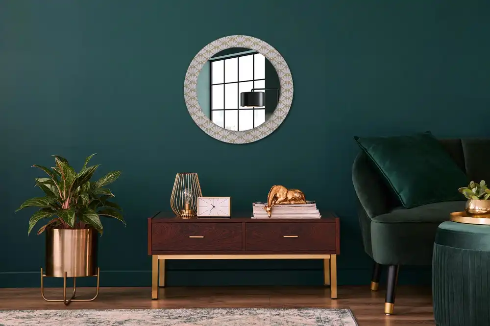 Miroir rond imprimé fleur orientale