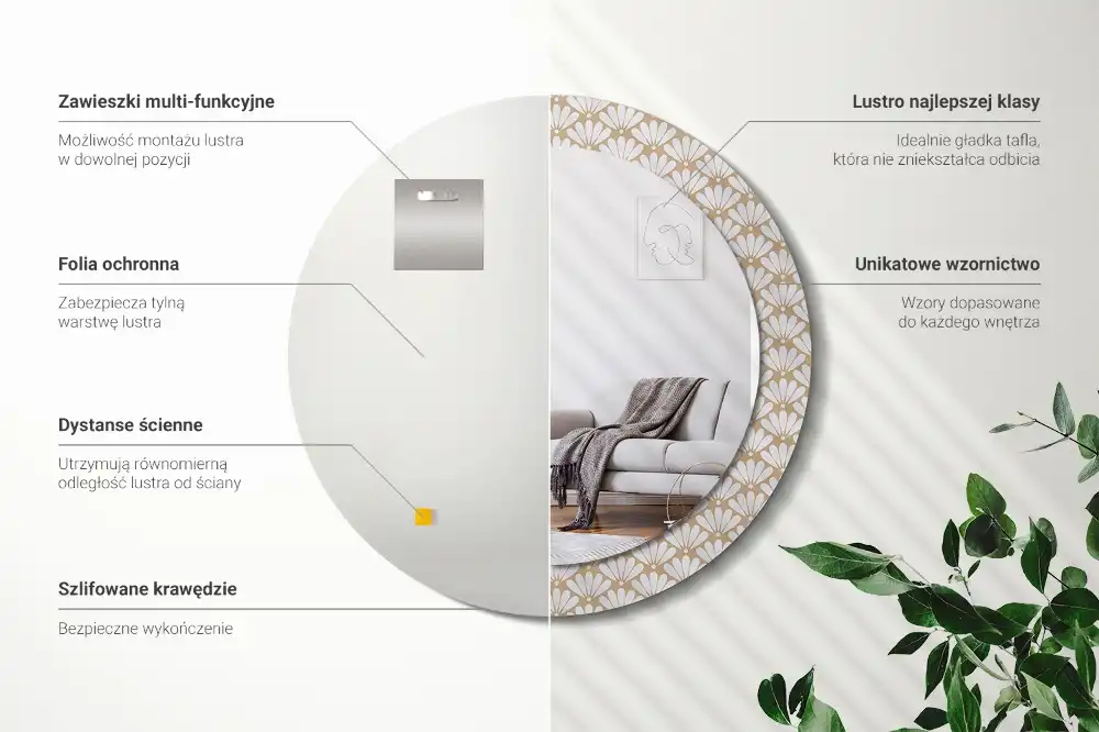 Miroir rond imprimé fleur orientale