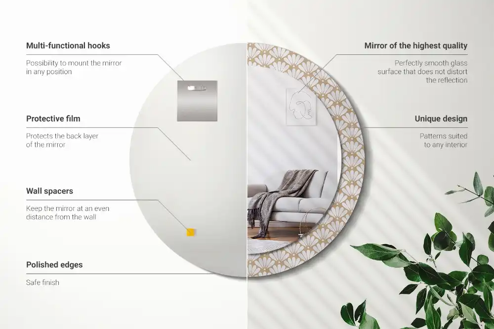 Miroir rond imprimé fleur orientale