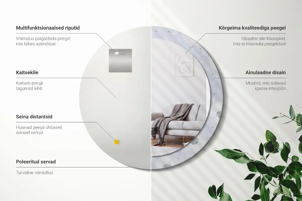 Miroir rond cadre imprimé pissenlits