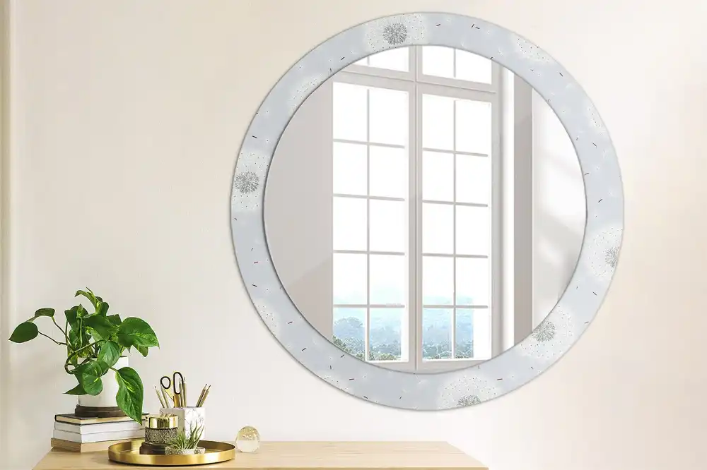 Miroir rond cadre imprimé pissenlits