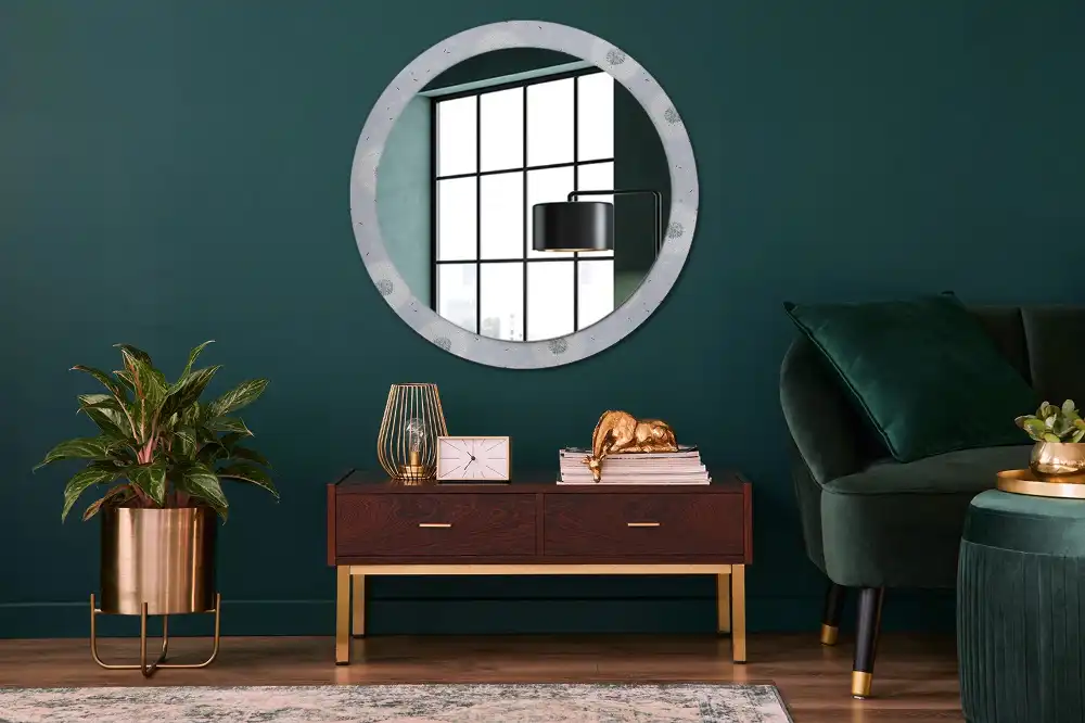 Miroir rond cadre imprimé pissenlits