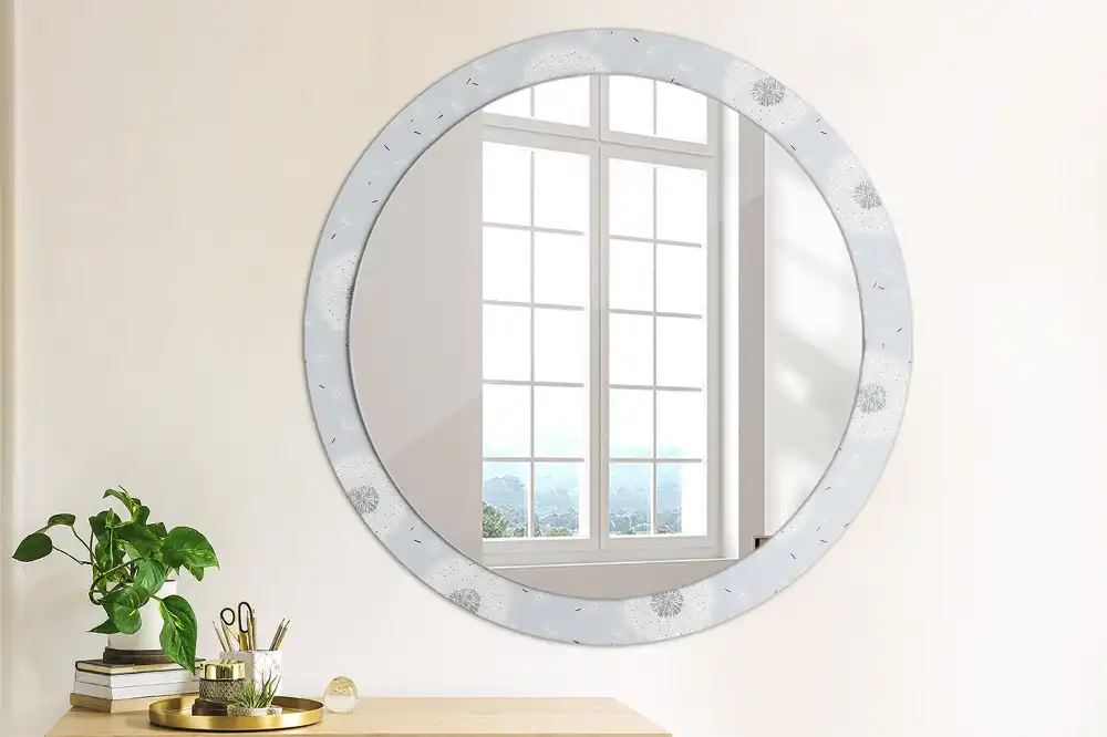 Miroir rond cadre imprimé pissenlits