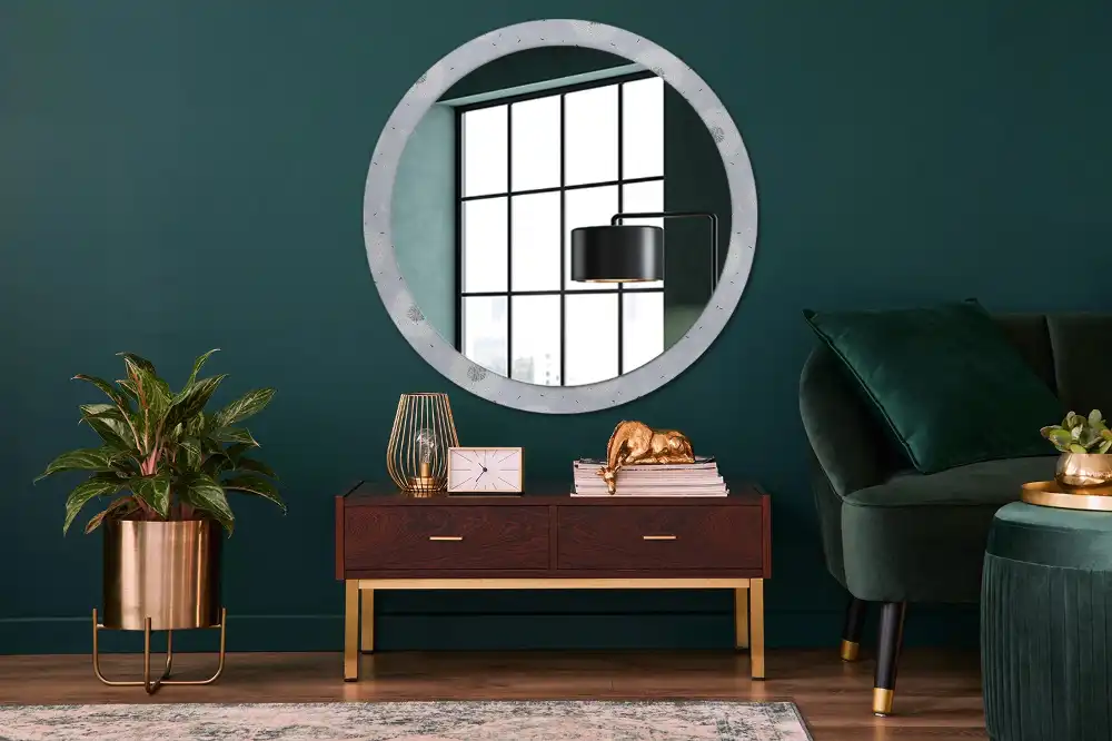 Miroir rond cadre imprimé pissenlits