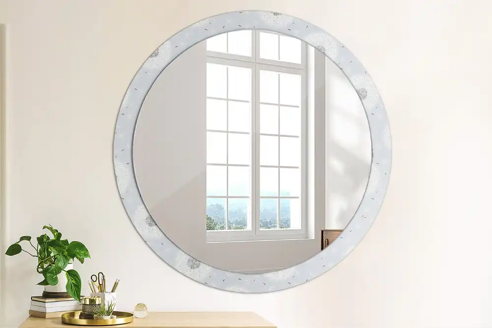 Miroir rond cadre imprimé pissenlits