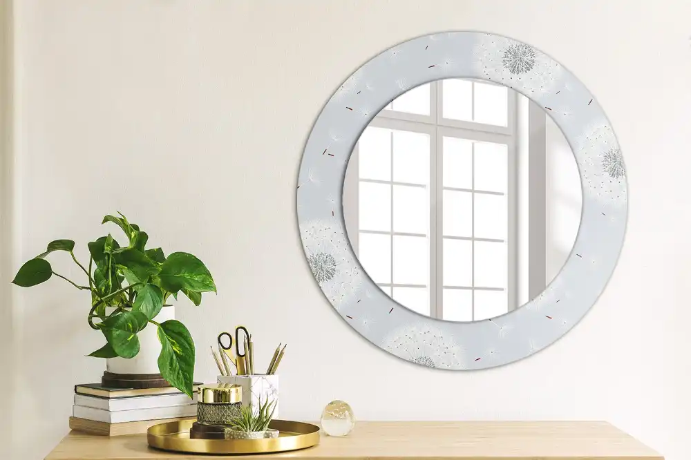 Miroir rond cadre imprimé pissenlits