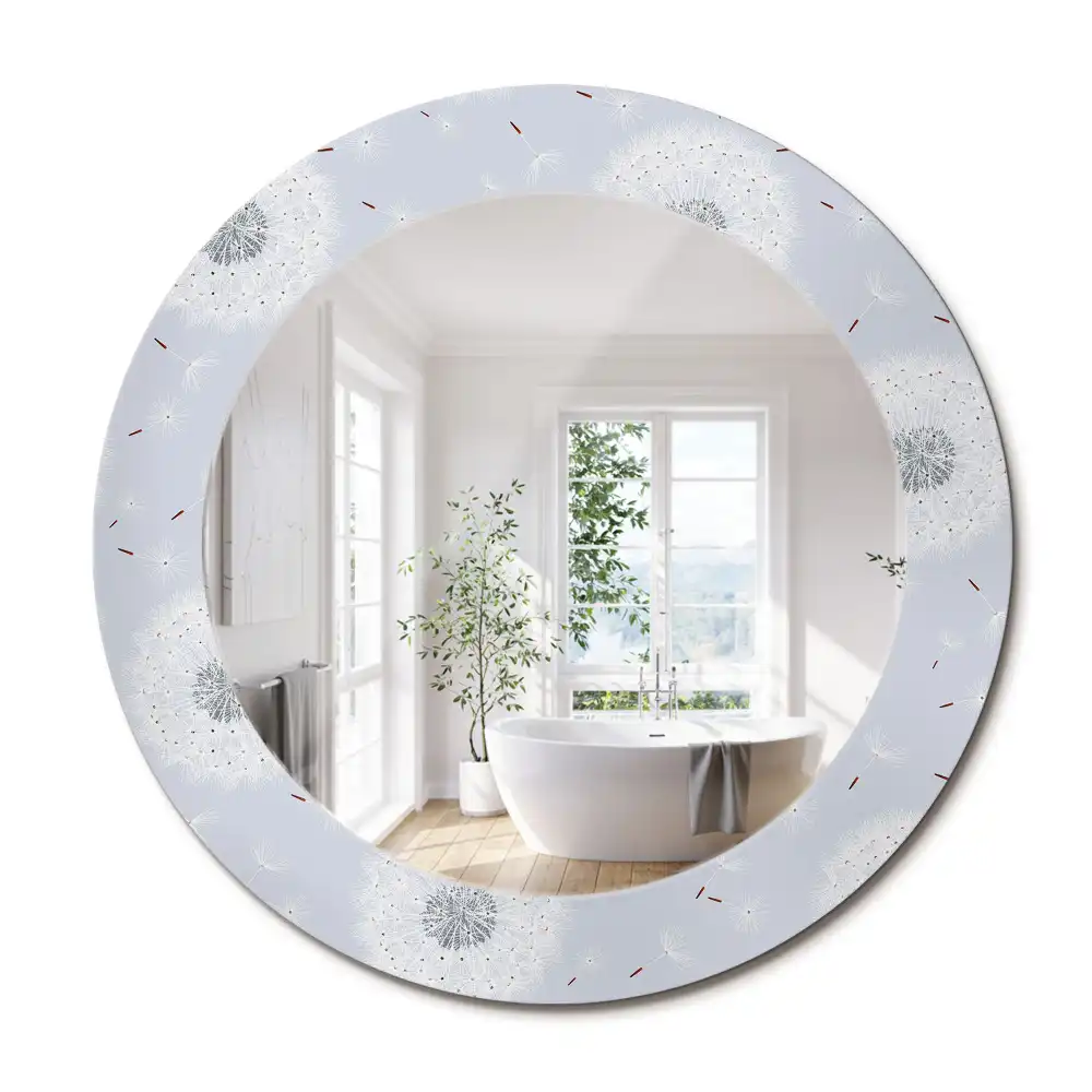 Miroir rond cadre imprimé pissenlits