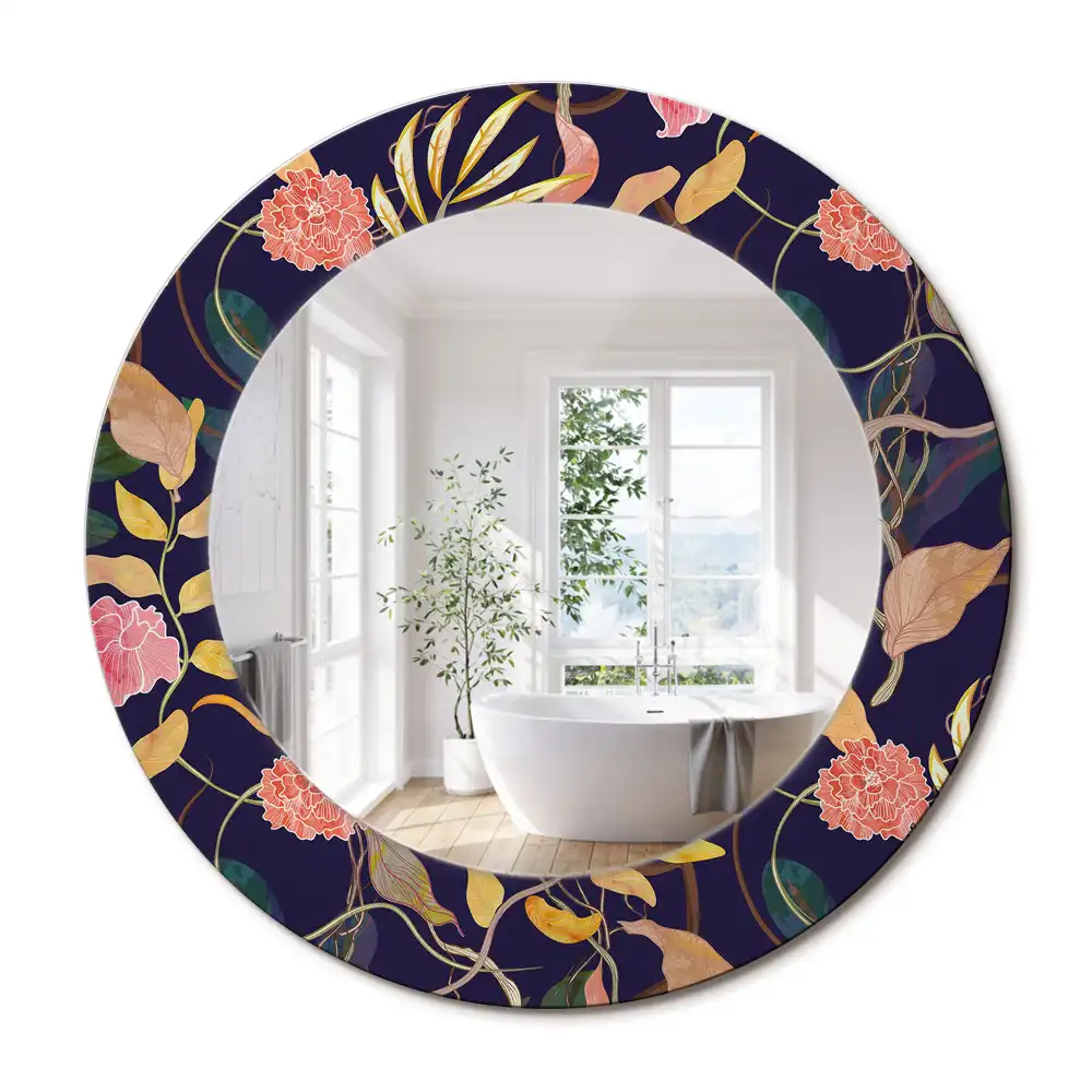 Miroir rond cadre avec impression plantes à l'aquarelle