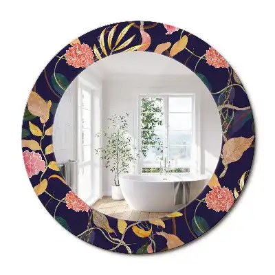Miroir rond cadre avec impression plantes à l'aquarelle