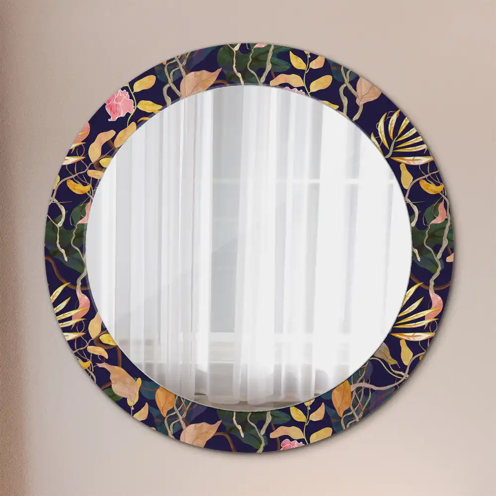 Miroir rond cadre avec impression plantes à l'aquarelle