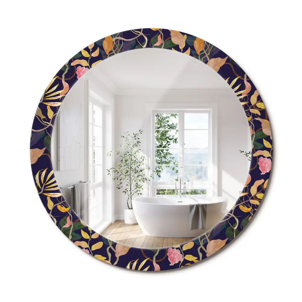 Miroir rond cadre avec impression plantes à l'aquarelle