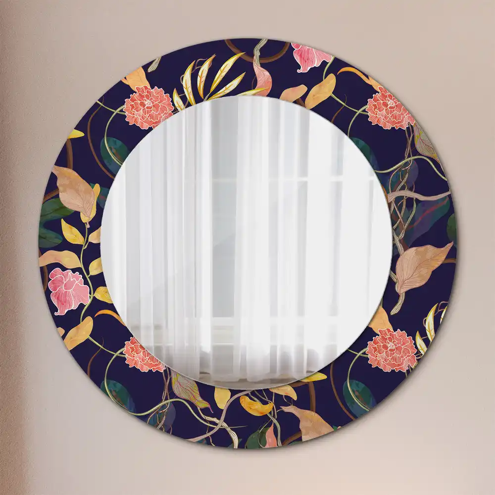 Miroir rond cadre avec impression plantes à l'aquarelle
