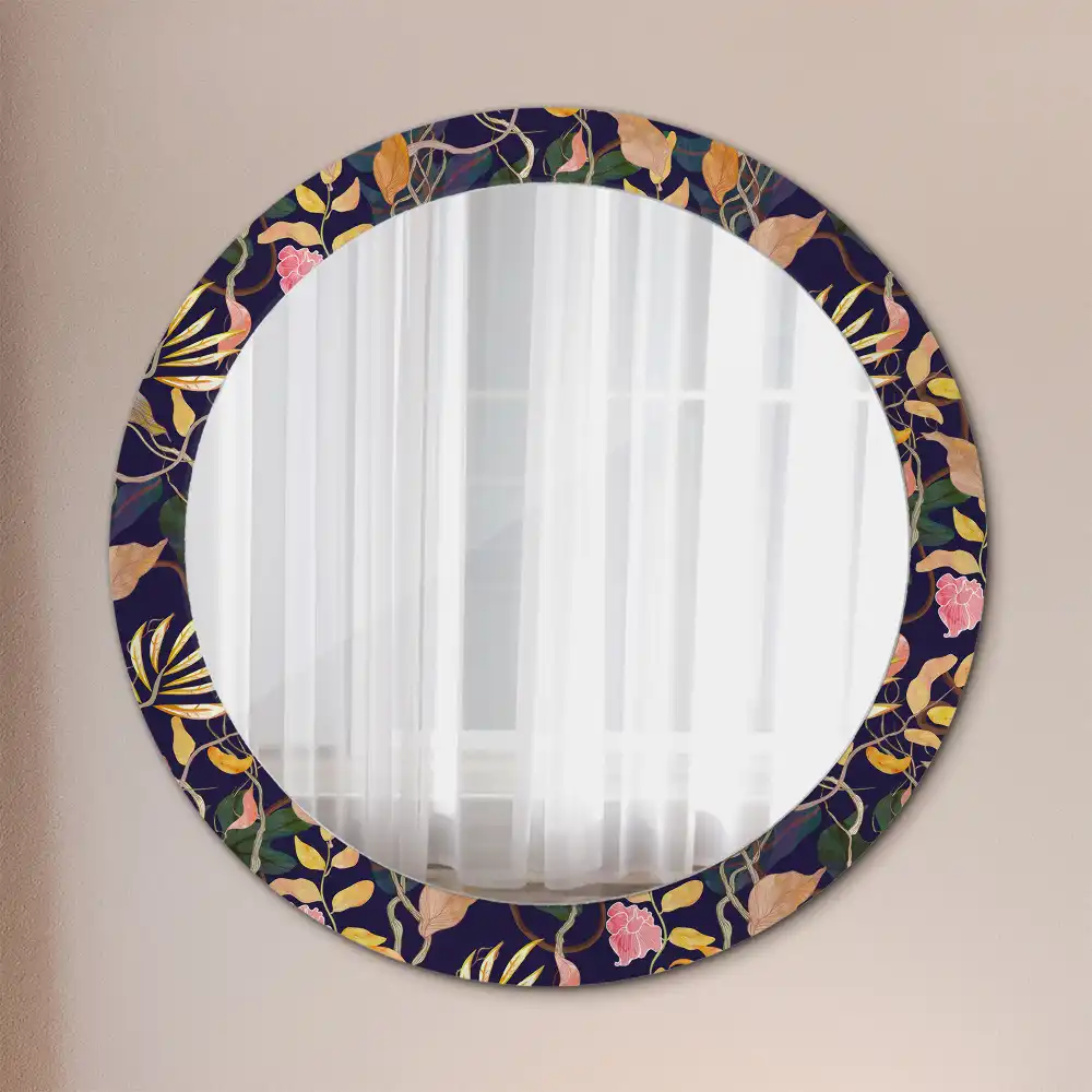 Miroir rond cadre avec impression plantes à l'aquarelle