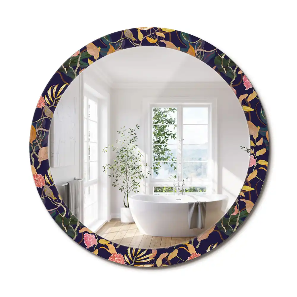 Miroir rond cadre avec impression plantes à l'aquarelle