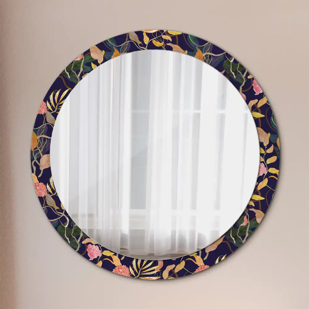 Miroir rond cadre avec impression plantes à l'aquarelle