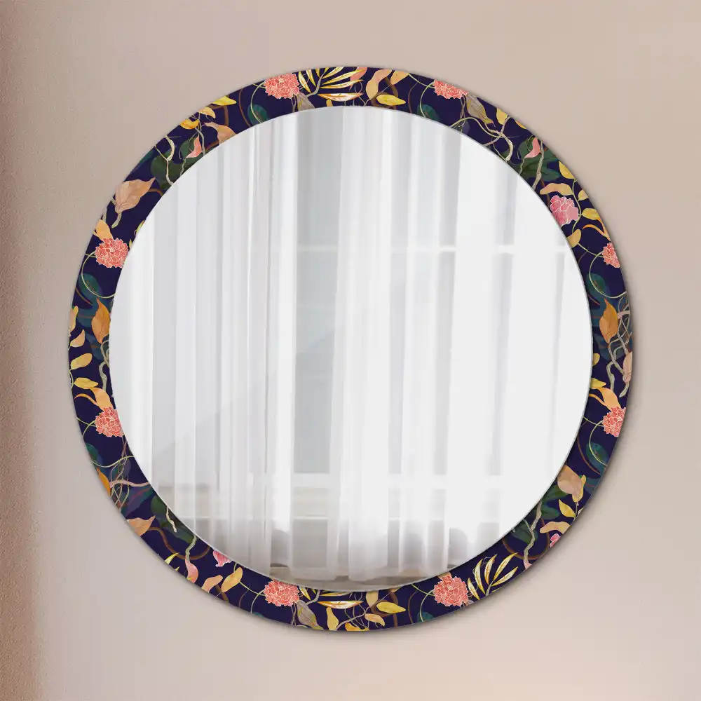 Miroir rond cadre avec impression plantes à l'aquarelle
