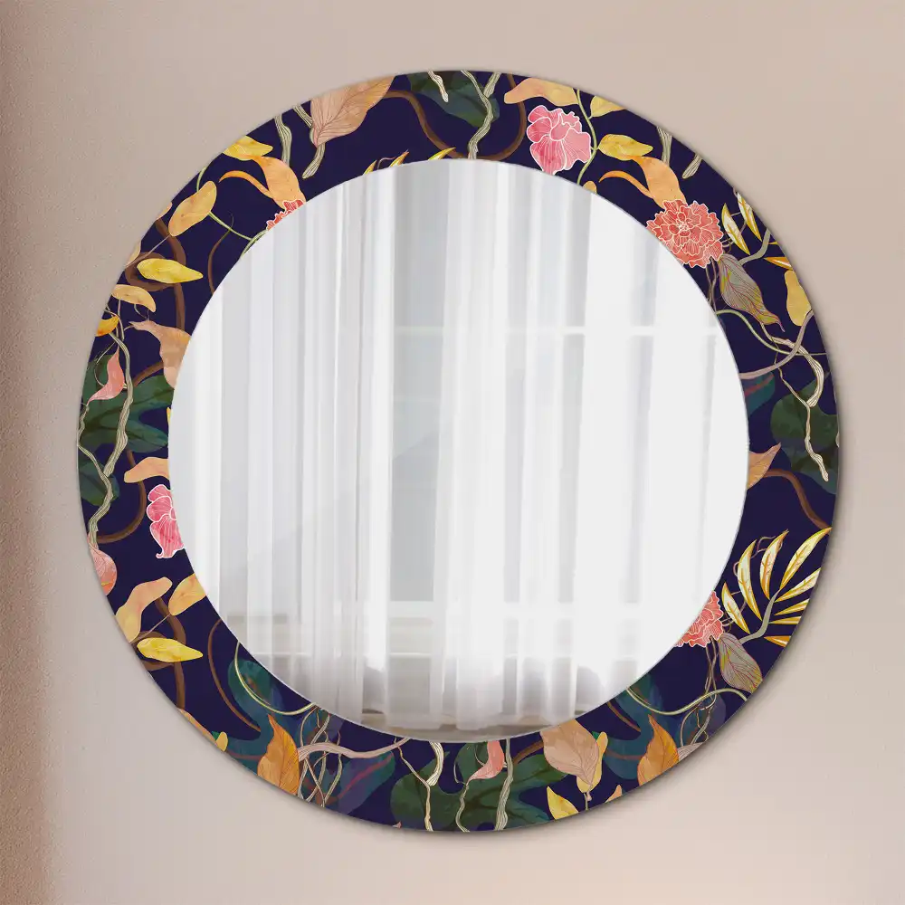 Miroir rond cadre avec impression plantes à l'aquarelle